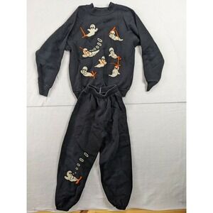 Tultex Halloween Ghost Sweatshirt M 10 / 12 Sweatpants S 6 / 8 Set Black